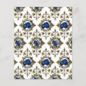 Navy Blue en Gold  Peacock Floral Wedding Flyer (Achterkant)