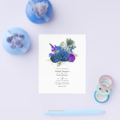 Navy Blue en Gold  Peacock Floral Wedding Flyer (Enkel)