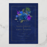 Navy Blue en Gold  Peacock Wedding Folie Uitnodiging<br><div class="desc">Elegant  marine en royal blue rozen bruiloft uitnodiging met accenten van paars in een barokke pauw-thema dat aanpasbaar is aan uw evenement.</div>