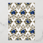 Navy Blue en Gold Peacock Wedding Folie Uitnodiging (Achterkant)