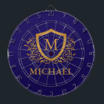 Navy Blue en Gold Personalized Monogram Name Dartbord<br><div class="desc">Navy Blue en Gold Specialized Stylish Monogram Name. Voor verdere aanpassing, te klikken gelieve de knoop "van de Aanpassing het"en ons ontwerphulpmiddel te gebruiken om deze sjabloon te wijzigen.</div>