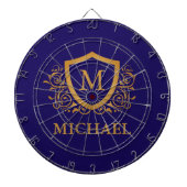 Navy Blue en Gold Personalized Monogram Name Dartbord (Voorkant)