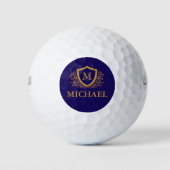 Navy Blue en Gold Personalized Monogram Name Golfballen (Voorkant)