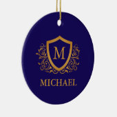 Navy Blue en Gold Personalized Monogram Name Keramisch Ornament (Rechts)