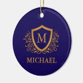 Navy Blue en Gold Personalized Monogram Name Keramisch Ornament (Links)