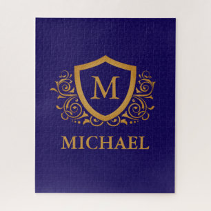 Navy Blue en Gold Personalized Monogram Name Legpuzzel