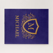Navy Blue en Gold Personalized Monogram Name Legpuzzel (Horizontaal)