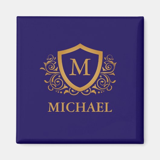Navy Blue en Gold Personalized Monogram Name Magneet (Voorkant)