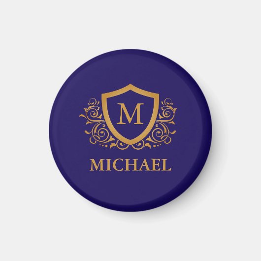 Navy Blue en Gold Personalized Monogram Name Magneet (Voorkant)