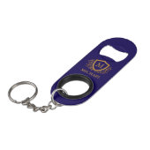 Navy Blue en Gold Personalized Monogram Name Mini Flessenopener (Voorkant Gekanteld)