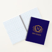 Navy Blue en Gold Personalized Monogram Name Notitieboek (Binnen)