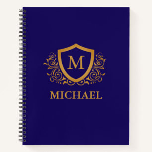 Navy Blue en Gold Personalized Monogram Name Notitieboek