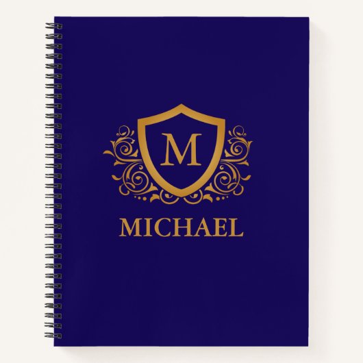Navy Blue en Gold Personalized Monogram Name Notitieboek (Voorkant)