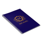 Navy Blue en Gold Personalized Monogram Name Notitieboek (Rechterzijde)