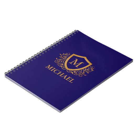 Navy Blue en Gold Personalized Monogram Name Notitieboek (Linkerzijde)