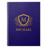 Navy Blue en Gold Personalized Monogram Name Notitieboek (Voorkant)