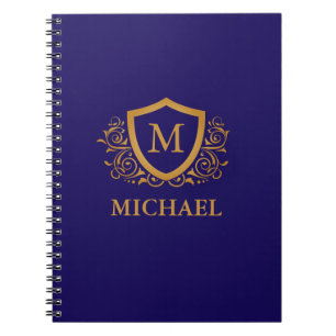 Navy Blue en Gold Personalized Monogram Name Notitieboek