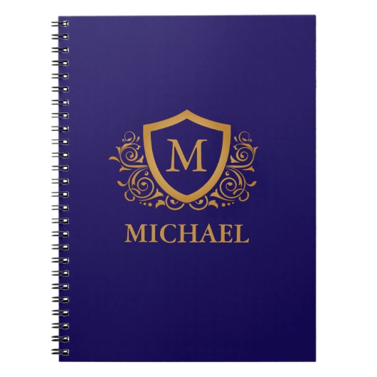 Navy Blue en Gold Personalized Monogram Name Notitieboek (Voorkant)