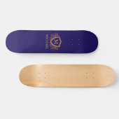 Navy Blue en Gold Personalized Monogram Name Persoonlijk Skateboard (Horizontaal)