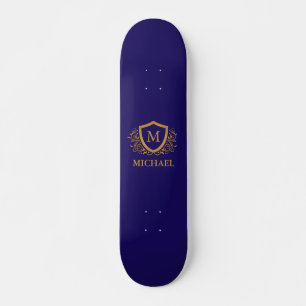 Navy Blue en Gold Personalized Monogram Name Persoonlijk Skateboard