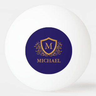 Navy Blue en Gold Personalized Monogram Name Pingpongbal