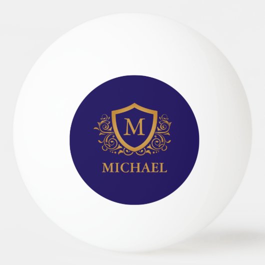 Navy Blue en Gold Personalized Monogram Name Pingpongbal (Achterkant)