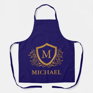 Navy Blue en Gold Personalized Monogram Name Schort