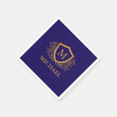 Navy Blue en Gold Personalized Monogram Name Servet (Hoek)