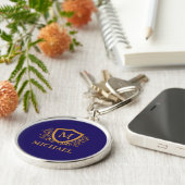 Navy Blue en Gold Personalized Monogram Name Sleutelhanger (Zijkant)