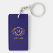 Navy Blue en Gold Personalized Monogram Name Sleutelhanger (achterkant)