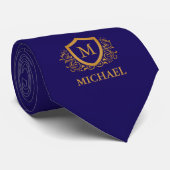 Navy Blue en Gold Personalized Monogram Name Stropdas (Opgerold)