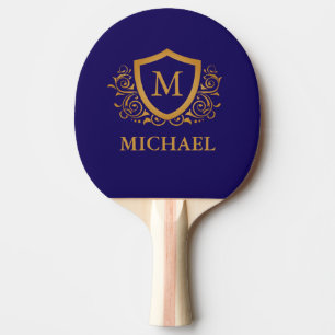 Navy Blue en Gold Personalized Monogram Name Tafeltennisbatje