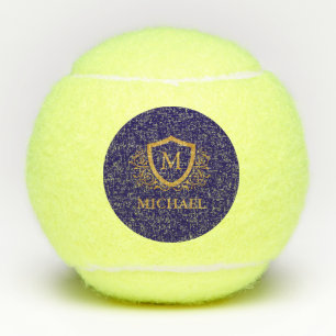 Navy Blue en Gold Personalized Monogram Name Tennisballen
