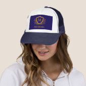 Navy Blue en Gold Personalized Monogram Name Trucker Pet (In situ)