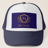 Navy Blue en Gold Personalized Monogram Name Trucker Pet (Voorkant)