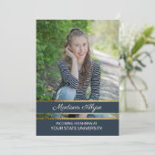 Navy Blue en Gold Photo Trunk Party Kaart (Staand voorkant)