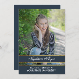 Navy Blue en Gold Photo Trunk Party Kaart