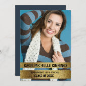 Navy Blue en Gold Photo Trunk Party Kaart (Voorkant / Achterkant)