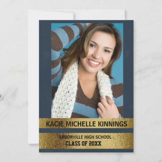 Navy Blue en Gold Photo Trunk Party Kaart (Voorkant)