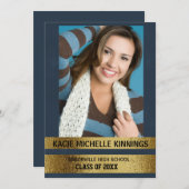 Navy Blue en Gold Photo Trunk Party Kaart (Voorkant / Achterkant)