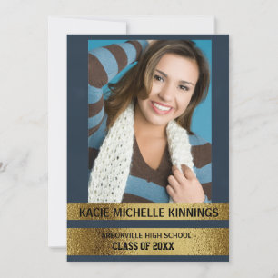 Navy Blue en Gold Photo Trunk Party Kaart