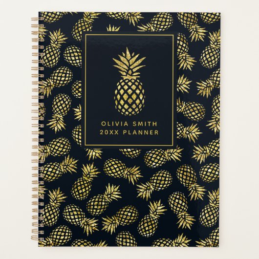 Navy Blue en Gold Pineapple | Gepersonaliseerd Planner (Voorkant)
