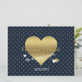 Navy Blue en Gold Polka Dots Wedding Party Kaart (Staand voorkant)