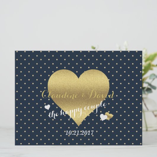 Navy Blue en Gold Polka Dots Wedding Party Kaart (Staand voorkant)