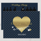 Navy Blue en Gold Polka Dots Wedding Party Kaart (Voorkant / Achterkant)