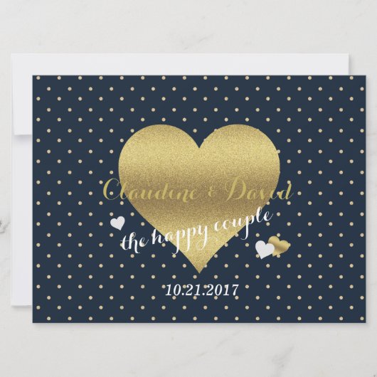 Navy Blue en Gold Polka Dots Wedding Party Kaart (Voorkant)