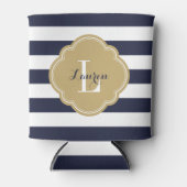 Navy Blue en Gold Preppy Stripes Monogram Blikjeskoeler (Voorkant)