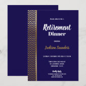 Navy Blue en Gold Retirement Dinner Party Kaart (Voorkant / Achterkant)