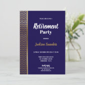 Navy Blue en Gold Retirement Party Kaart (Staand voorkant)