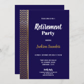 Navy Blue en Gold Retirement Party Kaart (Voorkant / Achterkant)